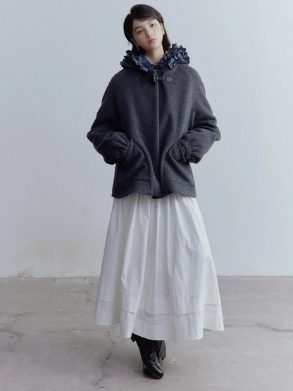 A Line Tiered Cotton Midi Skirt with Drawstring Waist