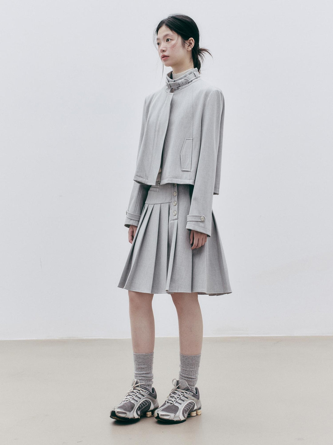 FUSSED Agate Grey Wool Blend Structured Batwing Women&
