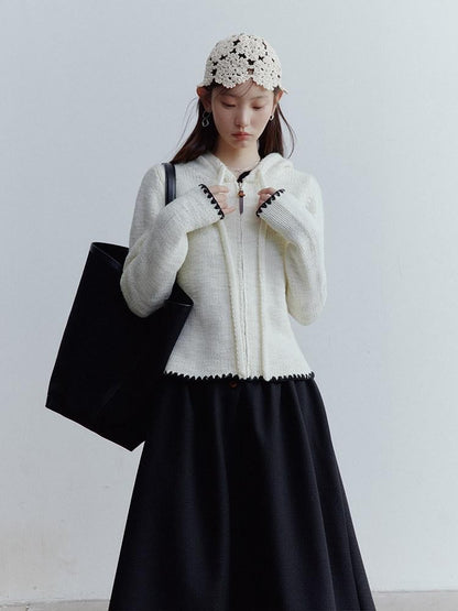 FUSSED Almond Cream Contrast Shell Embroidery Hooded Zippered Women&