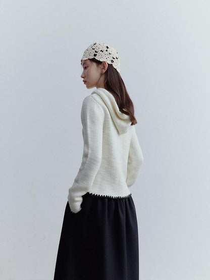 FUSSED Almond Cream Contrast Shell Embroidery Hooded Zippered Women&