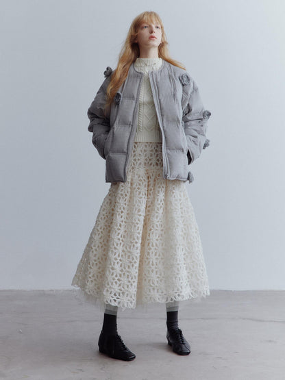 FUSSED Almond White Cutout Floral Heavy 3d Spliced Women&