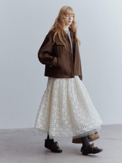 FUSSED Almond White Cutout Floral Heavy 3d Spliced Women&