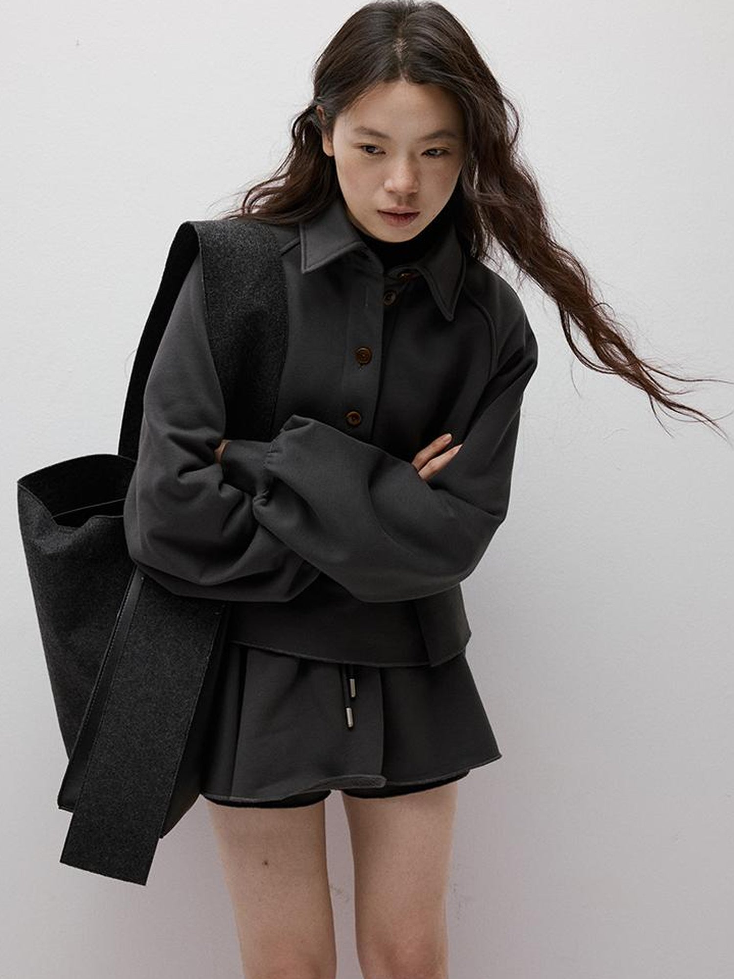 FUSSED Anti Static Thermal Pleated Skirt Pants In Meteor Grey