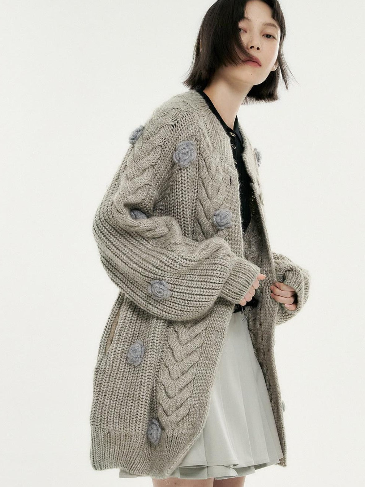 FUSSED Apricot Floral Crochet Chunky Loose Women&
