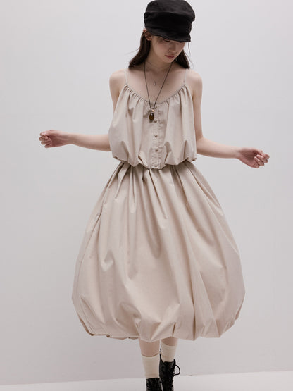 FUSSED Apricot Gray Bubble Texture Petal Hem V-neck Women&