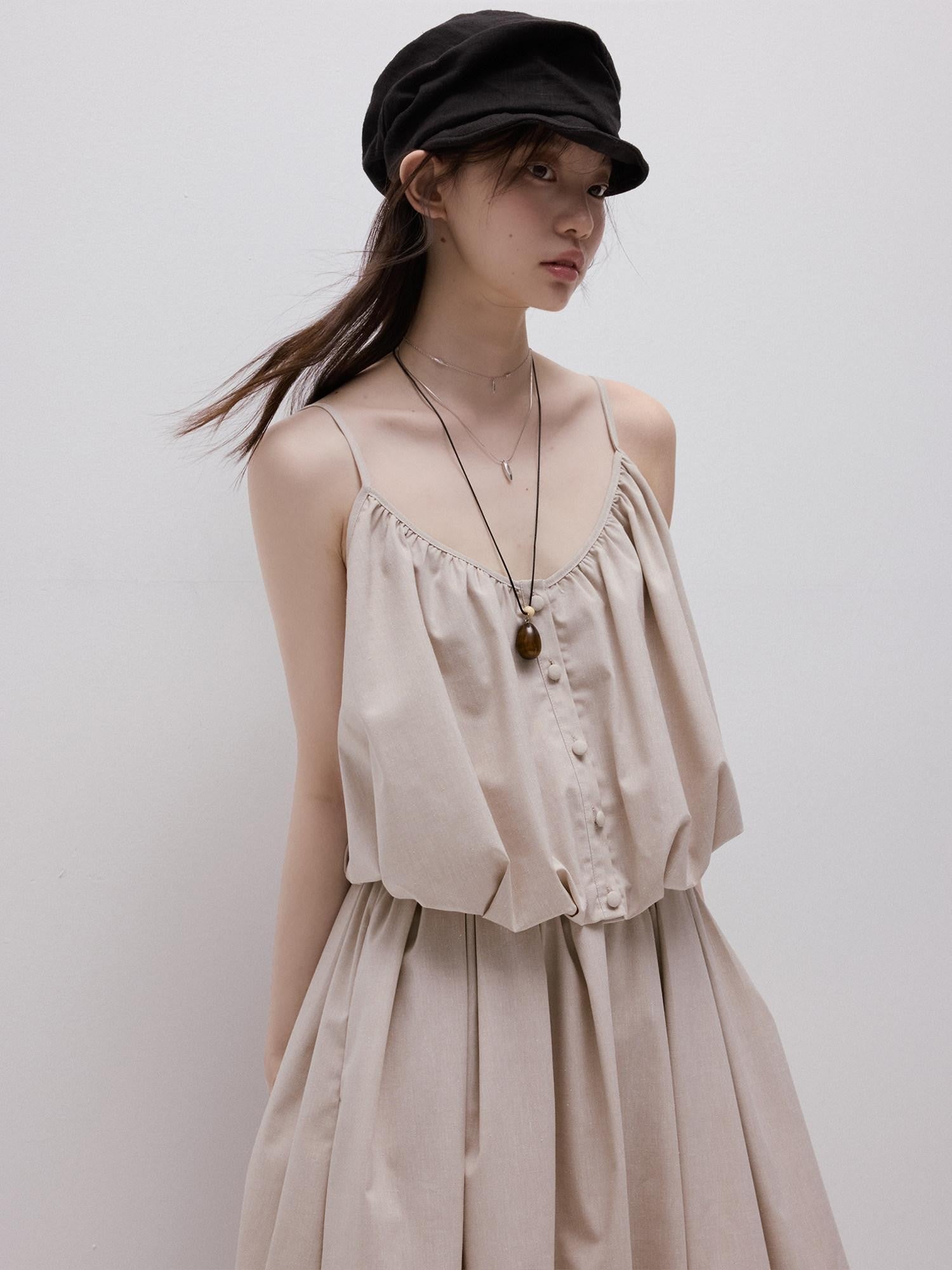 FUSSED Apricot Gray Bubble Texture Petal Hem V-neck Women&