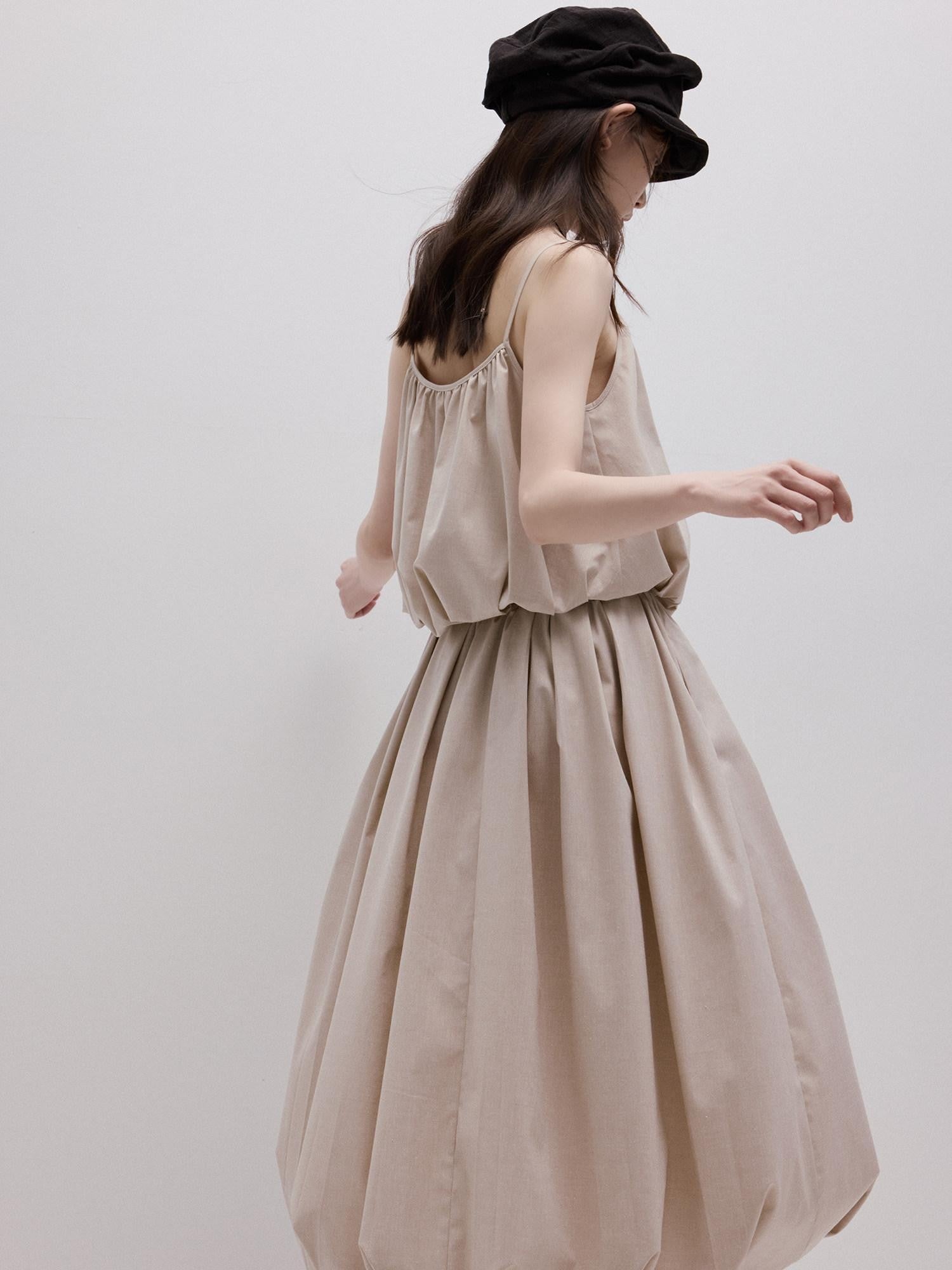 FUSSED Apricot Gray Bubble Texture Petal Hem V-neck Women&