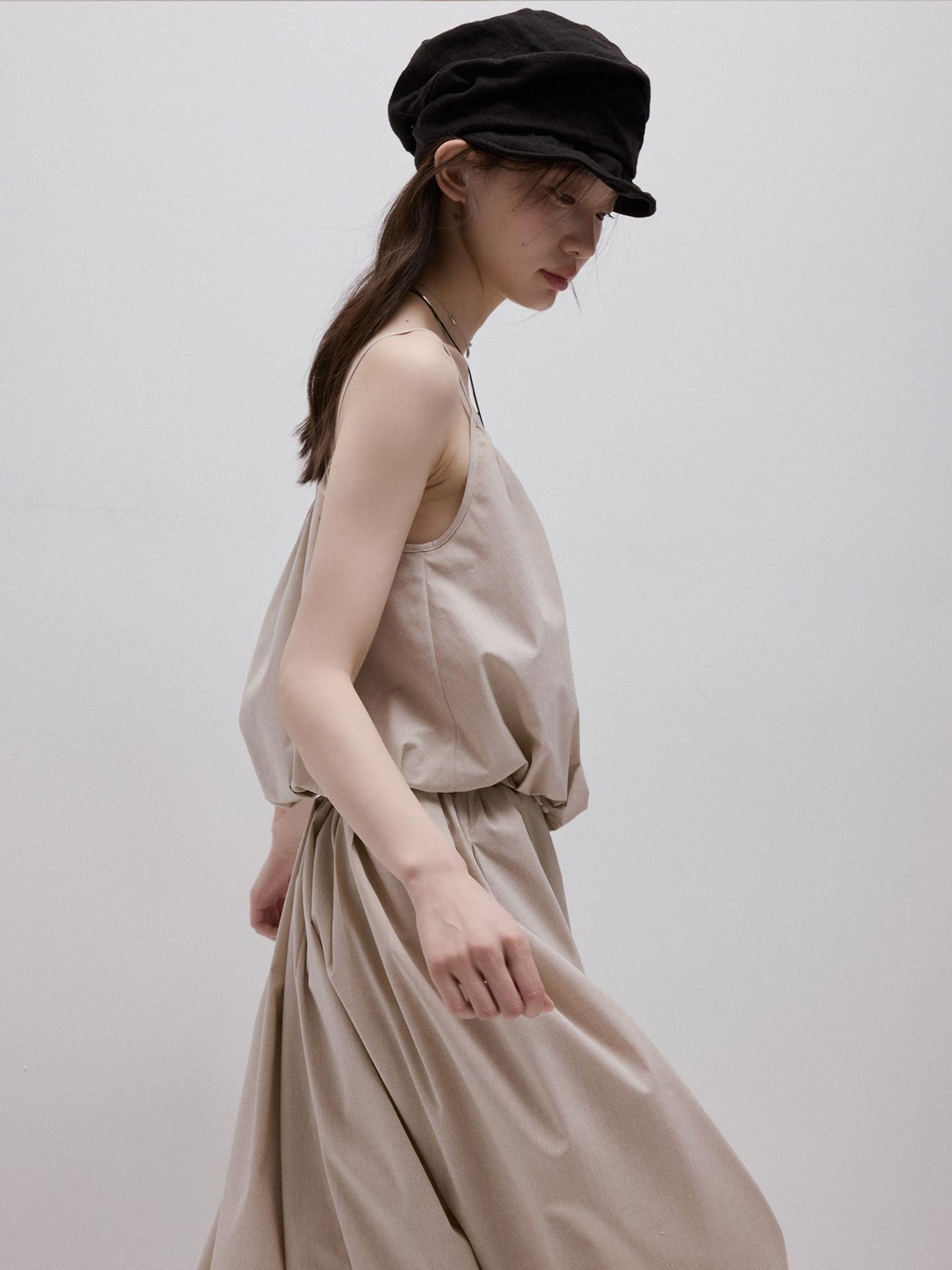 FUSSED Apricot Gray Bubble Texture Petal Hem V-neck Women&