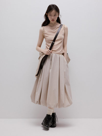 FUSSED Apricot Gray Irregular Pleated Bubble A Line Women&
