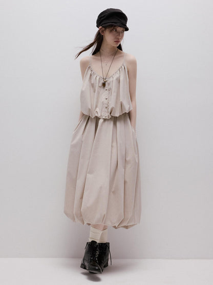 FUSSED Apricot Gray Irregular Pleated Bubble A Line Women&