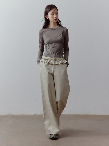 FUSSED Apricot Gray Layered Patchwork Pockets Low Waist Women&