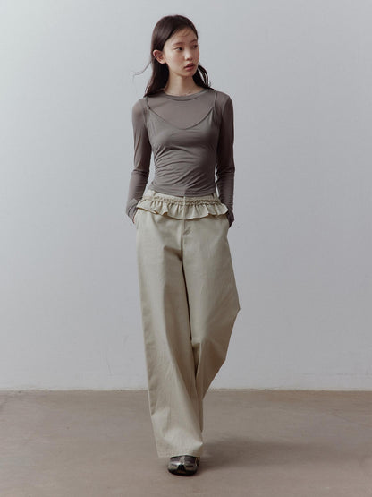 FUSSED Apricot Gray Layered Patchwork Pockets Low Waist Women&