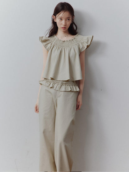 FUSSED Apricot Gray Layered Patchwork Pockets Low Waist Women&