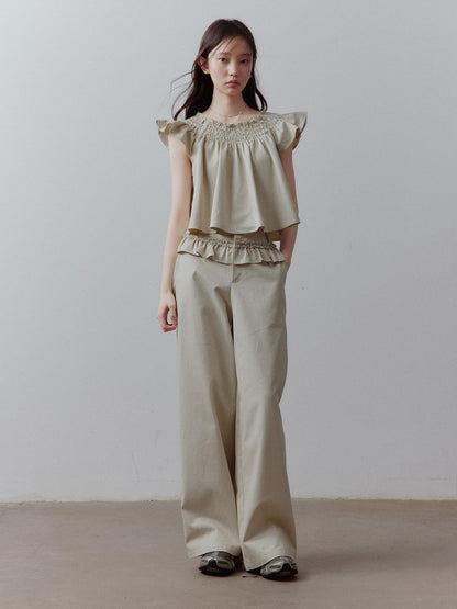 FUSSED Apricot Gray Layered Patchwork Pockets Low Waist Women&