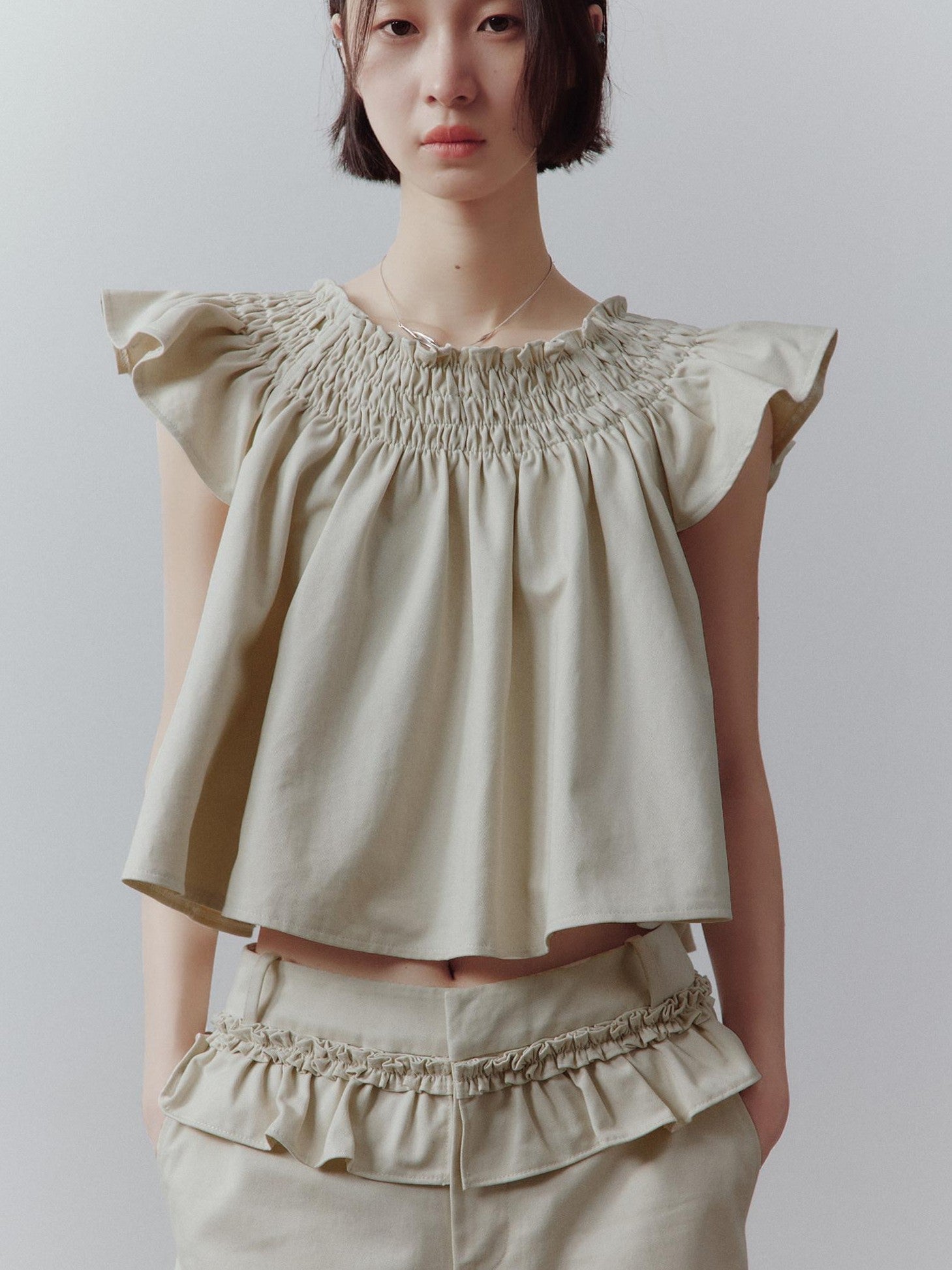 FUSSED Apricot Gray Layered Patchwork Pockets Low Waist Women&