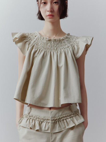 FUSSED Apricot Gray Layered Patchwork Pockets Low Waist Women&