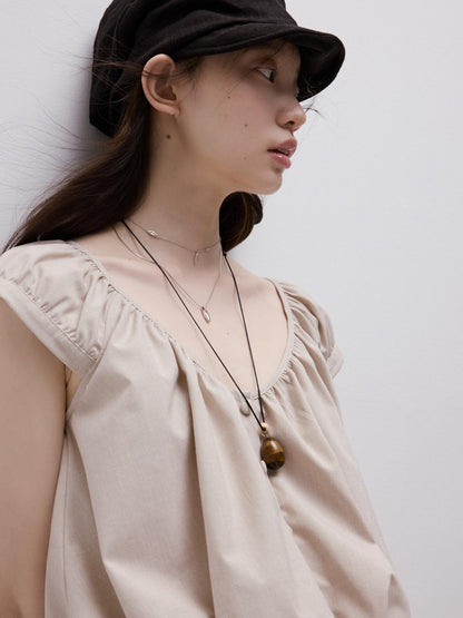 FUSSED Apricot Gray Puff Texture V-neck Women&