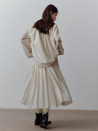 FUSSED Apricot Gray Tiered Patchwork Pleated Tie Waist Women&