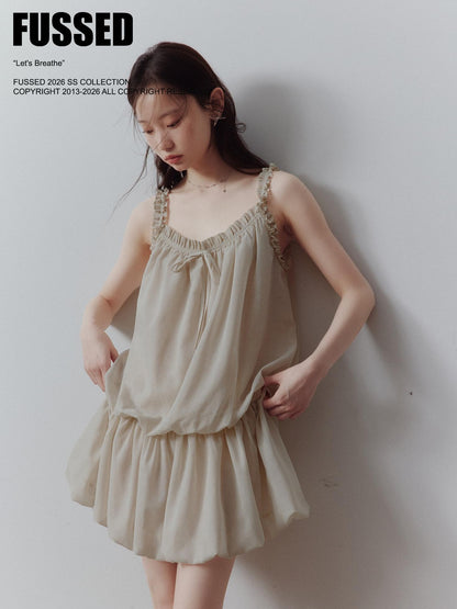 FUSSED Apricot Gray V-neck Lantern Sleeve Tie Uv Women&