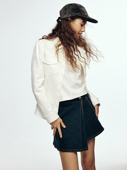 FUSSED Apricot White Corduroy Texture Soft Focus Slim Workwear Women&