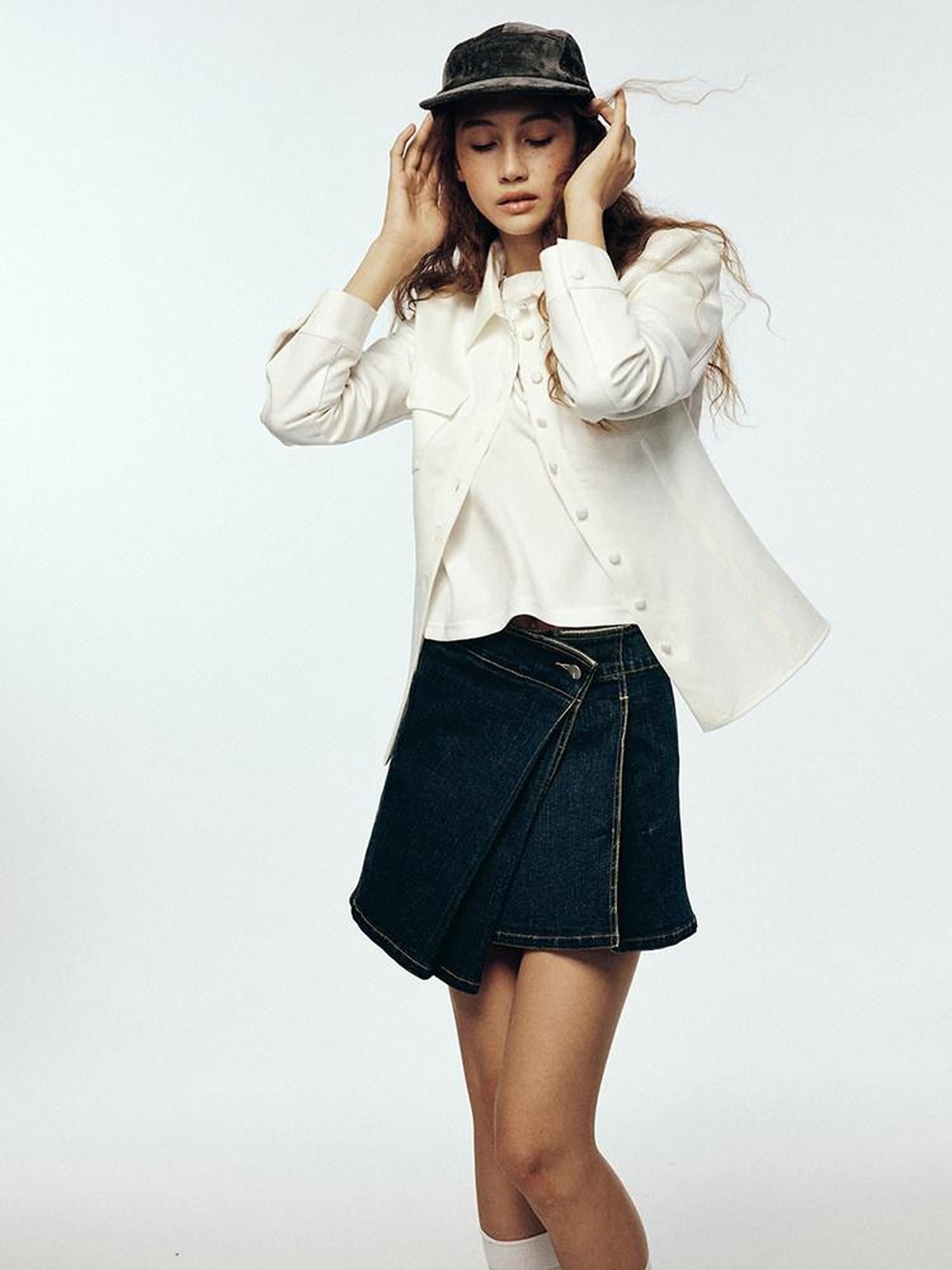 FUSSED Apricot White Corduroy Texture Soft Focus Slim Workwear Women&