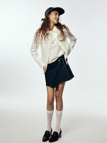 FUSSED Apricot White Corduroy Texture Soft Focus Slim Workwear Women&