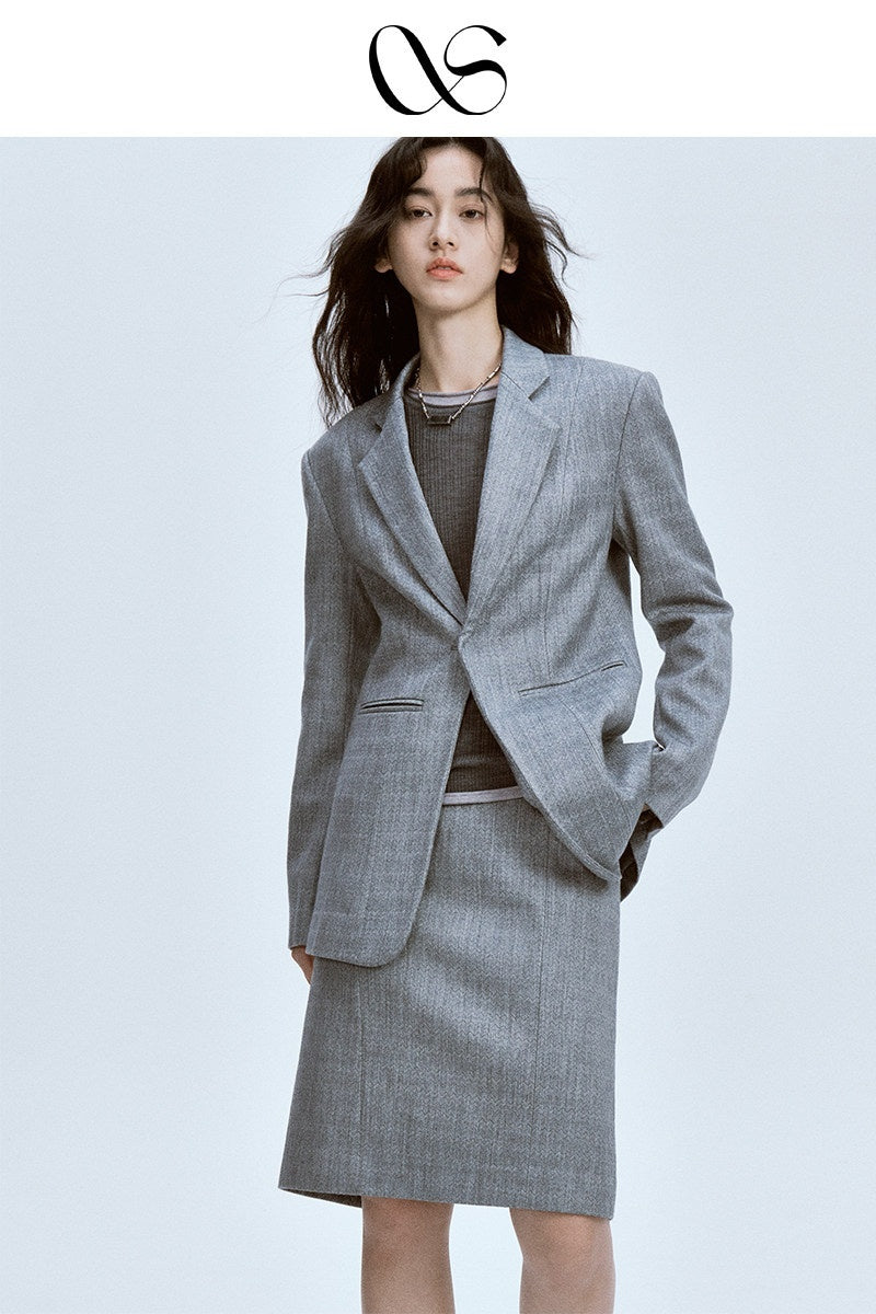 FUSSED_Ash_Gray_Ripple_Texture_Slim_Notch_Lapel_Single_Breasted_Women&