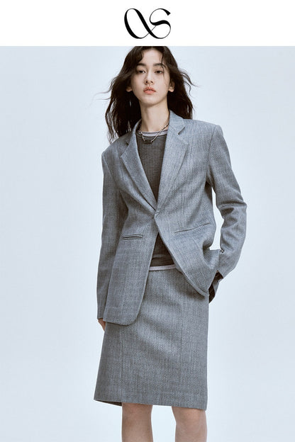 FUSSED_Ash_Gray_Ripple_Texture_Slim_Notch_Lapel_Single_Breasted_Women&