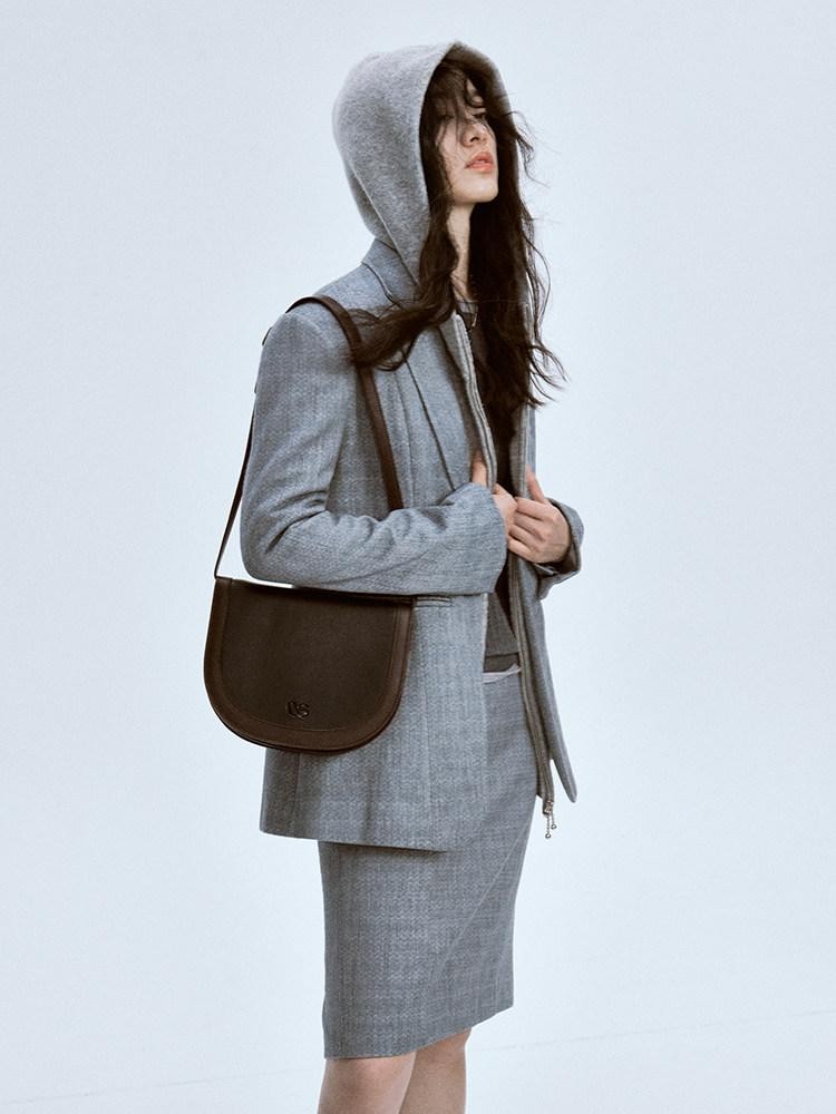 FUSSED Ash Gray Ripple Texture Slim Notch Lapel Single Breasted Women&