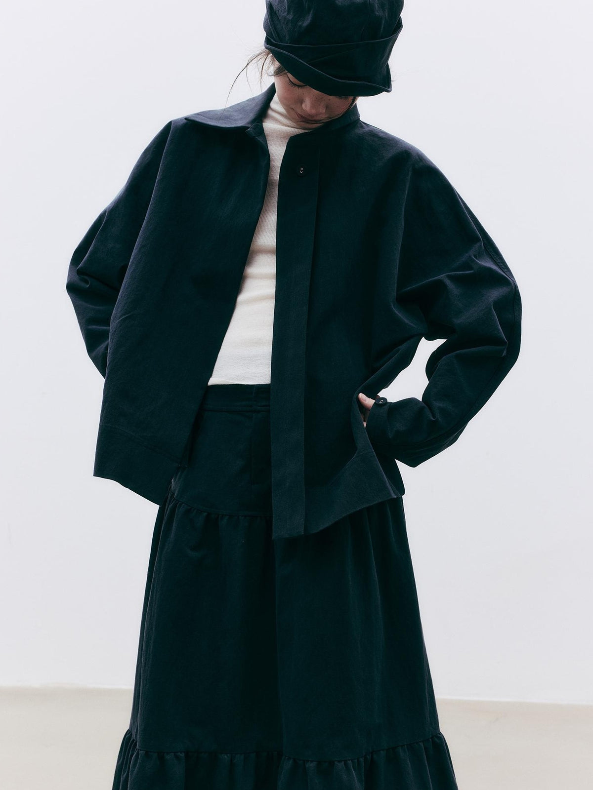 FUSSED Asymmetric Collar Raglan Sleeve Cotton Women&