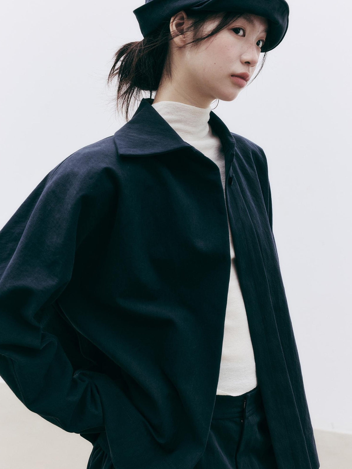 FUSSED Asymmetric Collar Raglan Sleeve Cotton Women&
