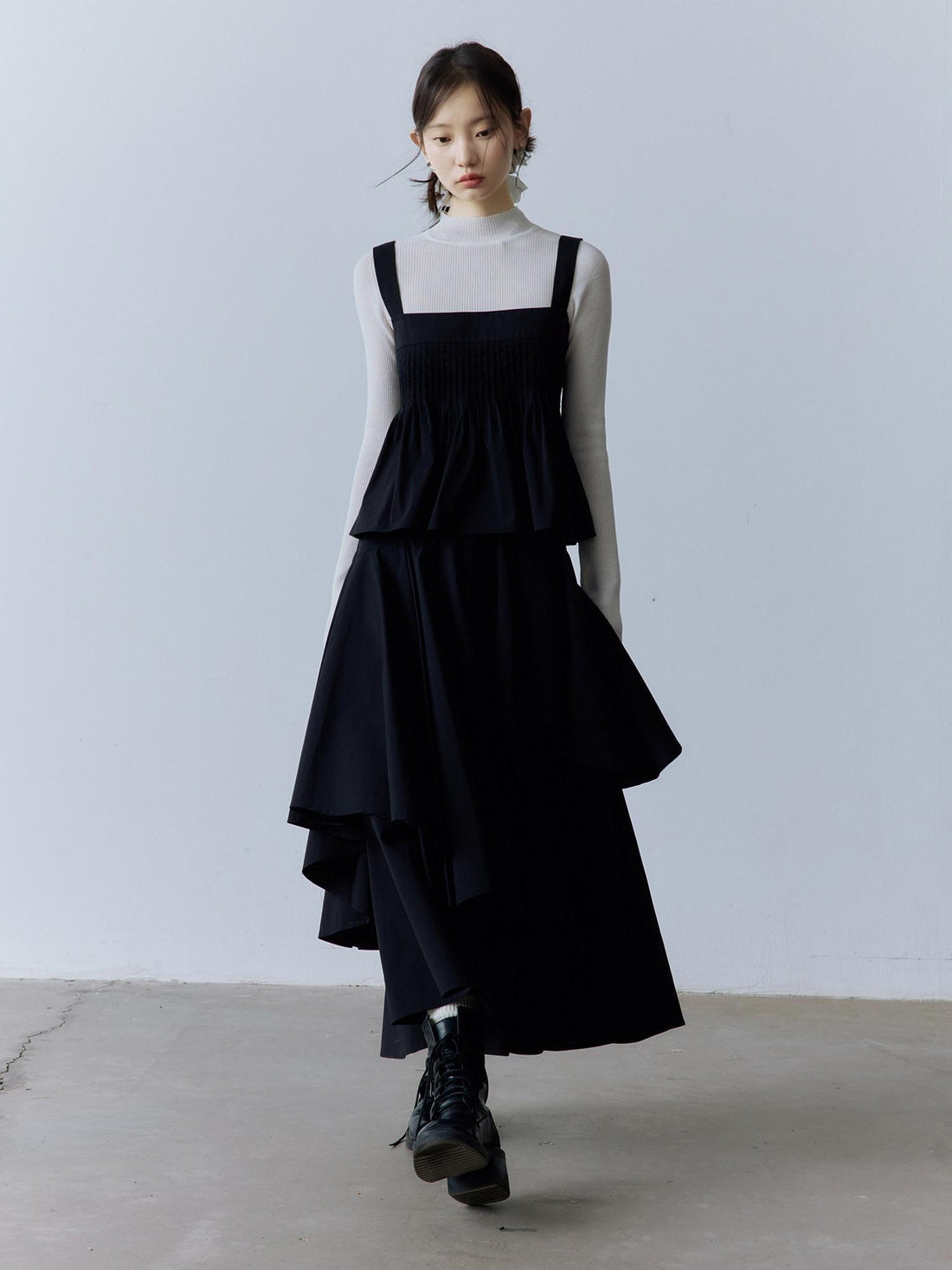 FUSSED Asymmetric High Waist A Line Cotton Loose Fit Casual City Travel Maxi Skirt