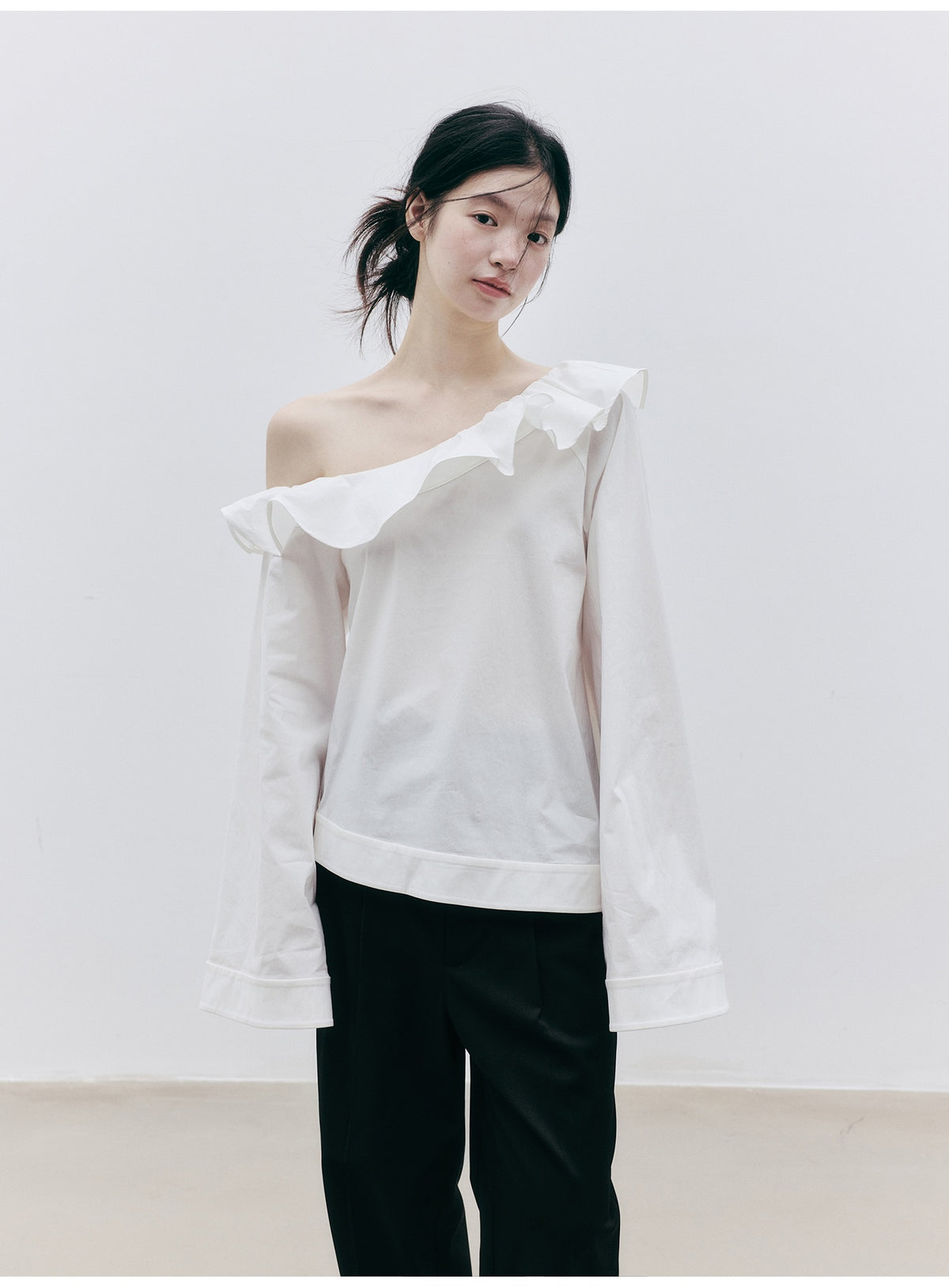 FUSSED_Asymmetric_Ruffle_3d_Cut_Flared_Sleeve_Cotton_Women&