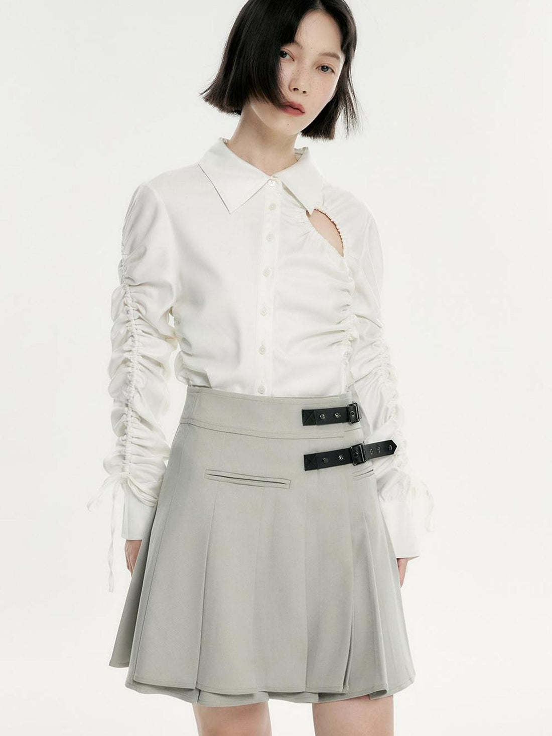 FUSSED Asymmetrical Draped Crop Shirt