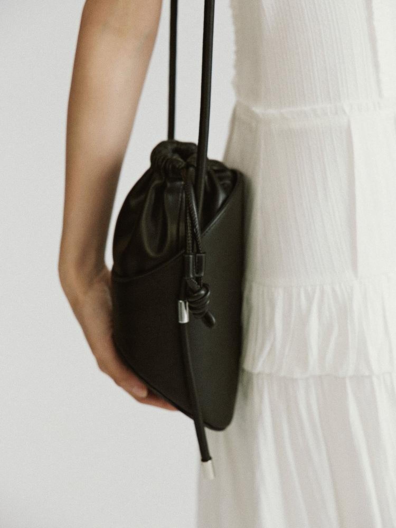 FUSSED Asymmetrical Geometric Drawstring Pu Crossbody Bag Black