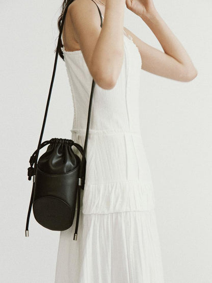FUSSED Asymmetrical Geometric Drawstring Pu Crossbody Bag Black