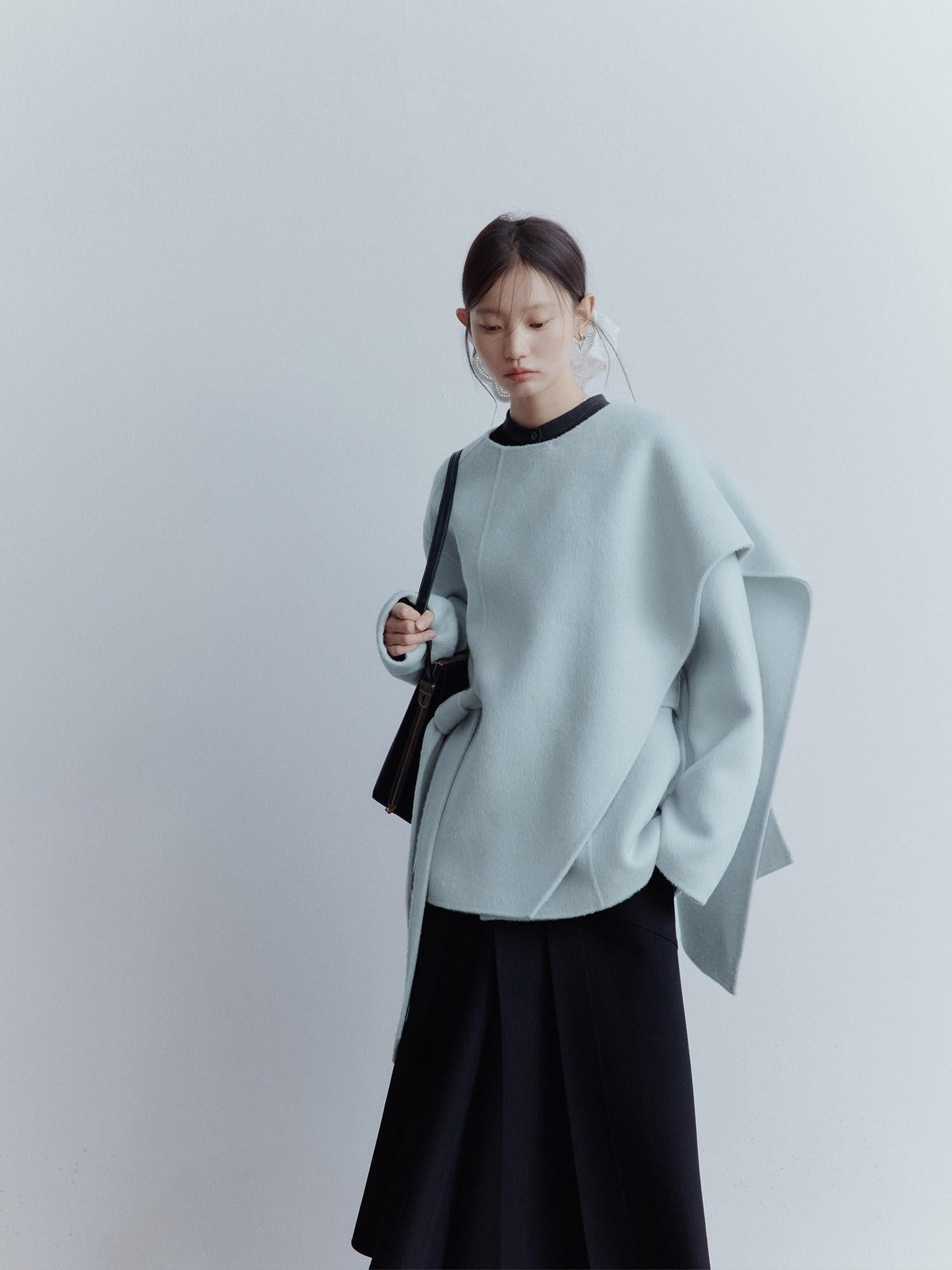 FUSSED Baby Blue Heavy Deconstructed Double Faced Shawl Women&