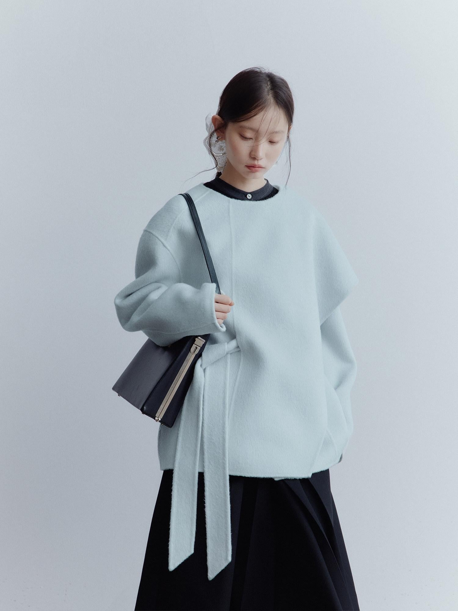 FUSSED Baby Blue Heavy Deconstructed Double Faced Shawl Women&