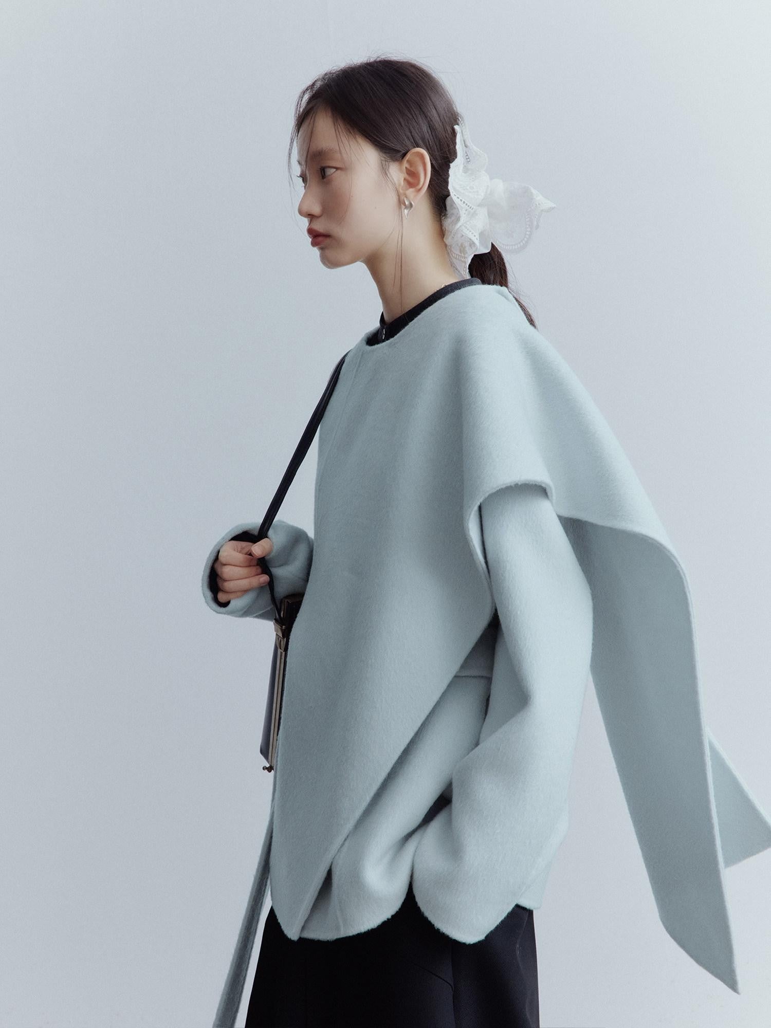 FUSSED Baby Blue Heavy Deconstructed Double Faced Shawl Women&
