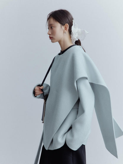 FUSSED Baby Blue Heavy Deconstructed Double Faced Shawl Women&