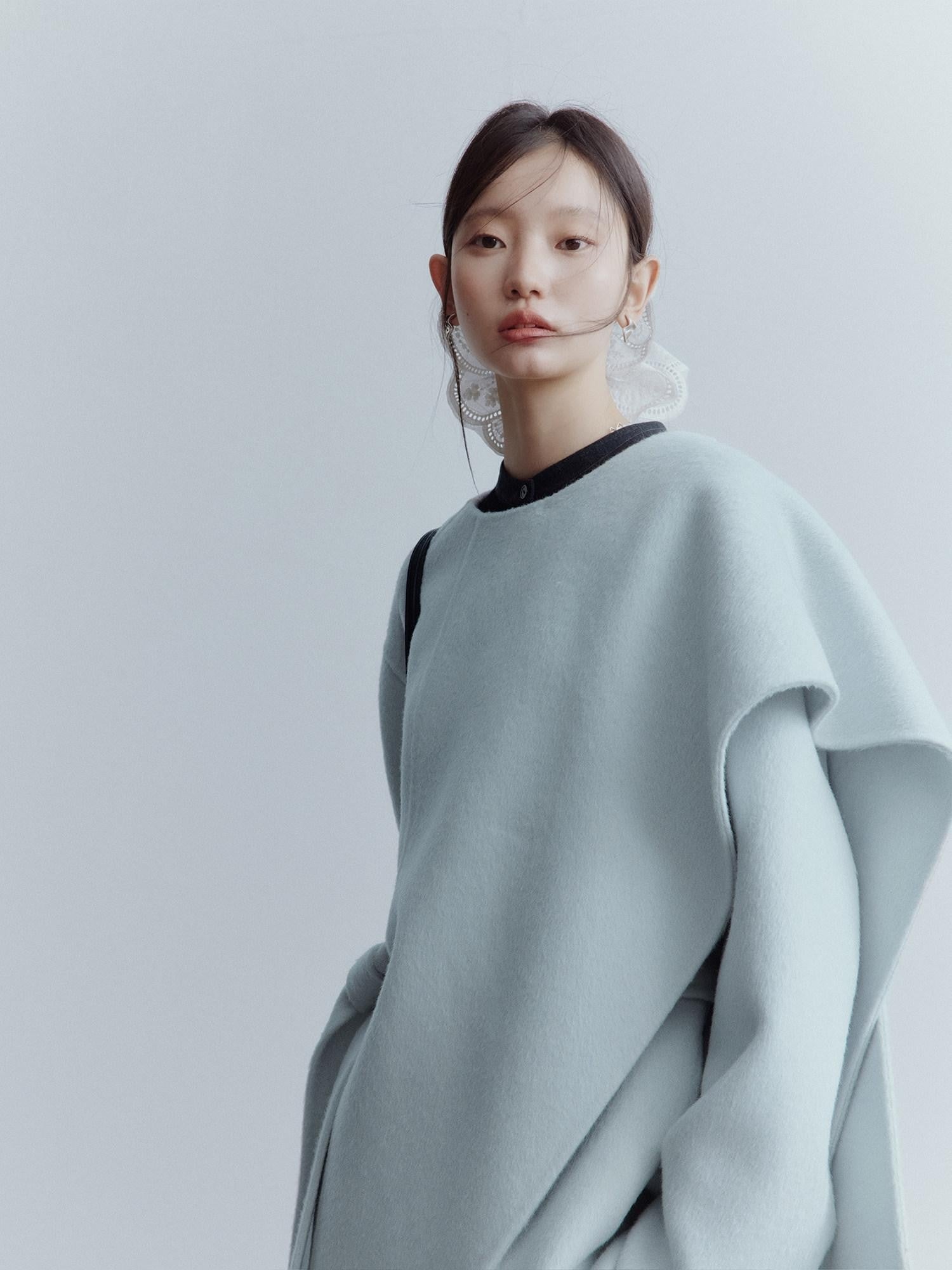 FUSSED Baby Blue Heavy Deconstructed Double Faced Shawl Women&