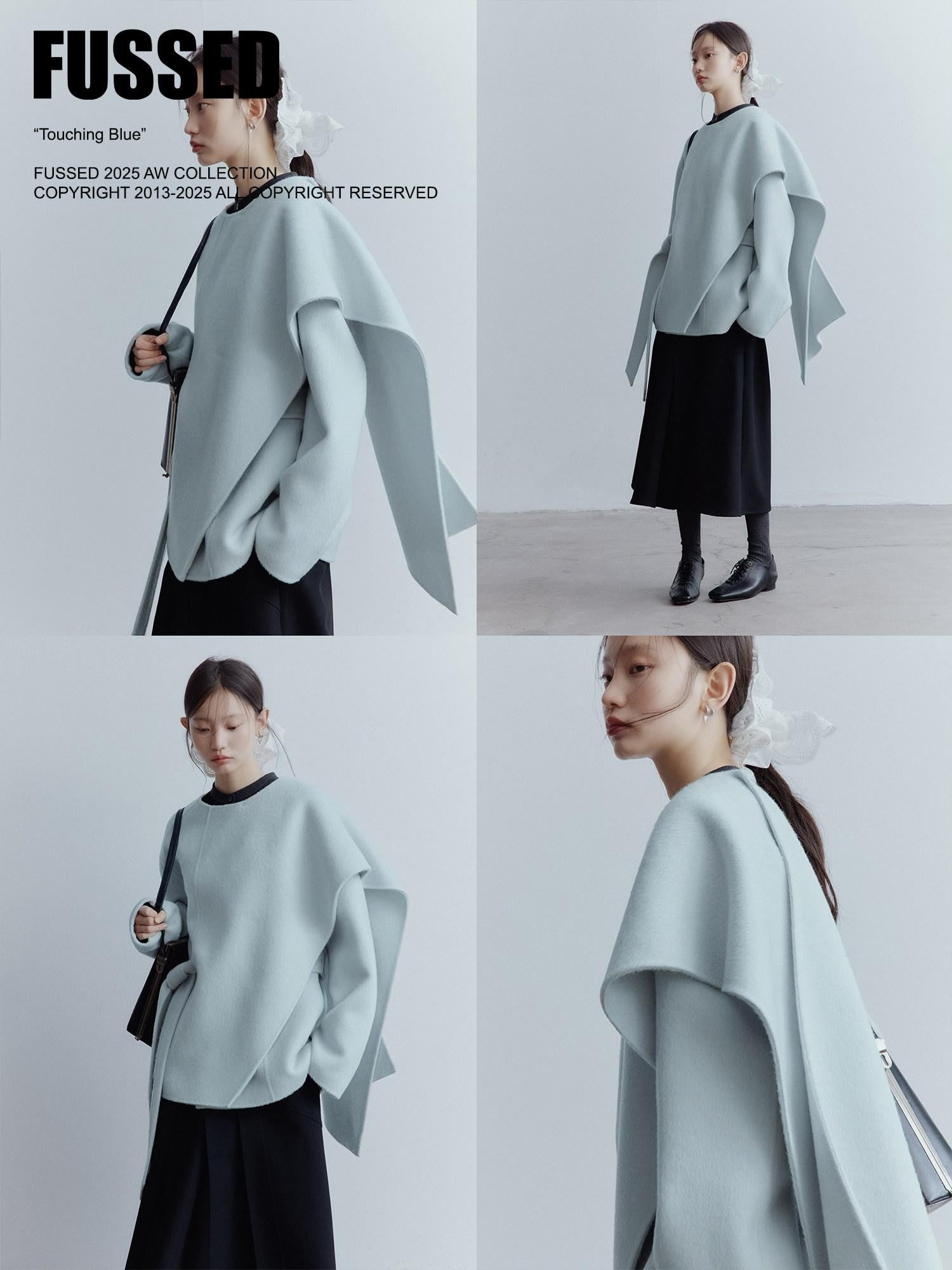 FUSSED Baby Blue Heavy Deconstructed Double Faced Shawl Women&