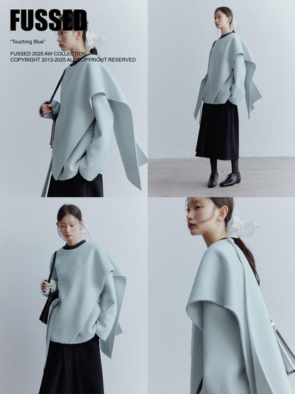 FUSSED Baby Blue Heavy Deconstructed Double Faced Shawl Women&