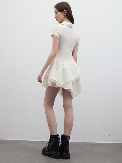 FUSSED Ballet Class Textured Protein White Polo V Neck T Shirt Long Sleeve Dress