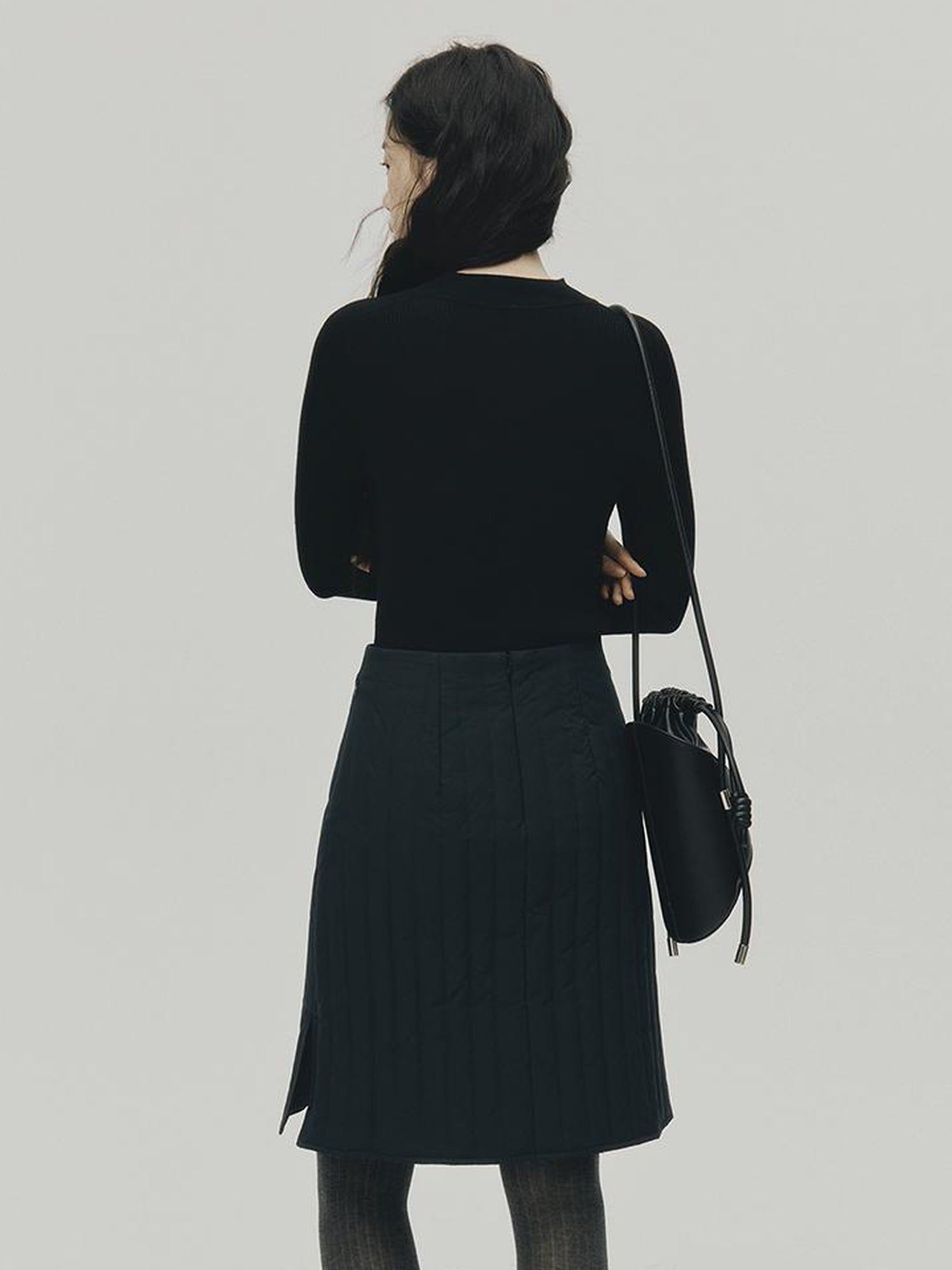 FUSSED Barrel Quilted Down Skirt Navy Blue 90 White Duck Fill