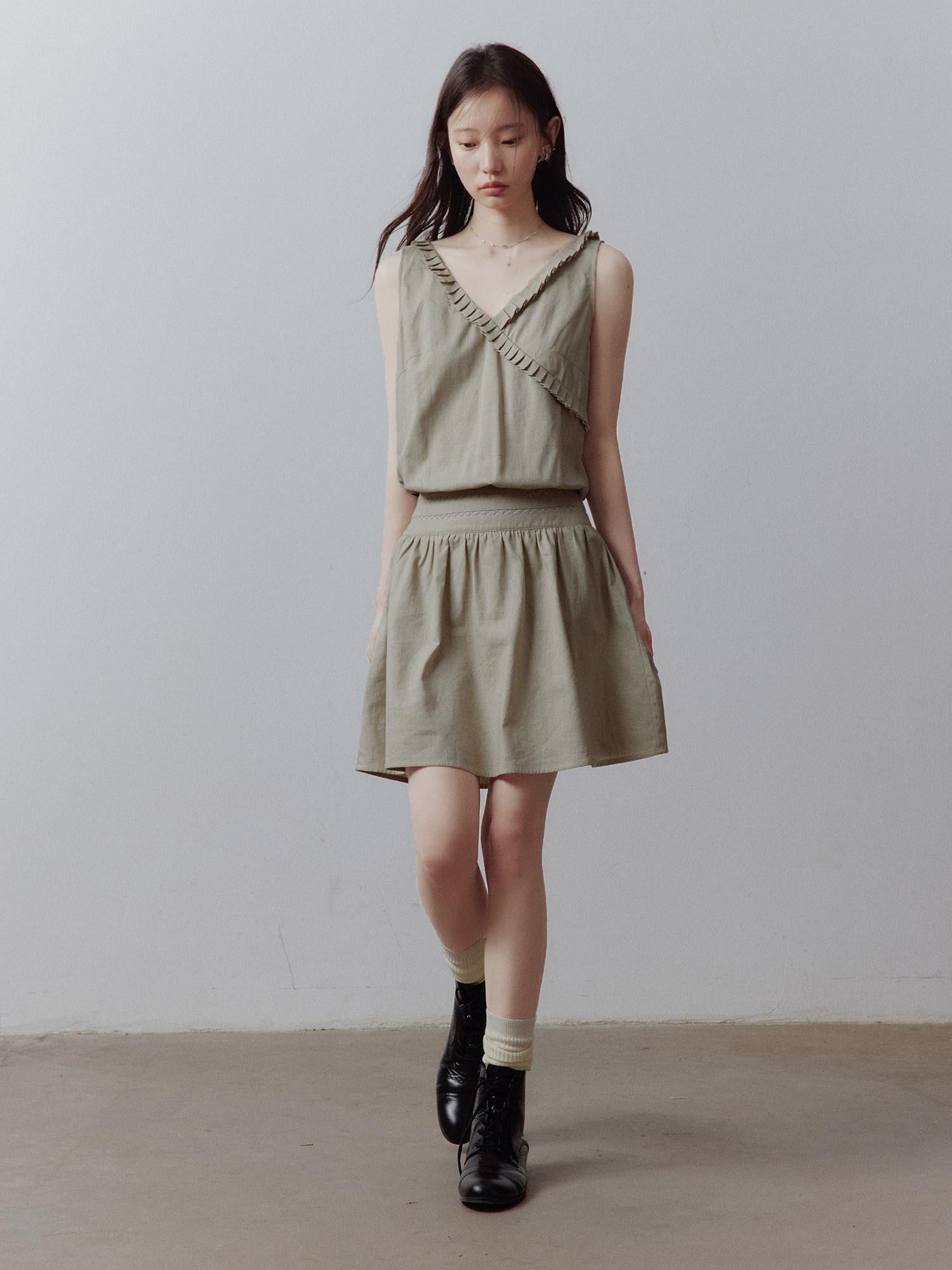 FUSSED Bean Gray Layered Paneling Asymmetric Cinched Waist Women&