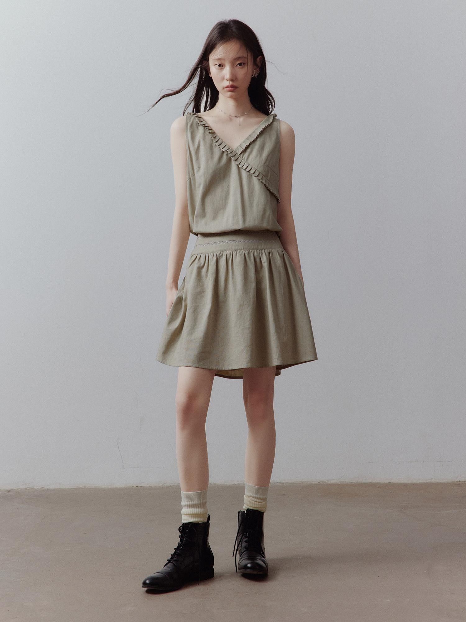 FUSSED Bean Gray Layered Paneling Asymmetric Cinched Waist Women&