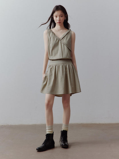 FUSSED Bean Gray Layered Paneling Asymmetric Cinched Waist Women&