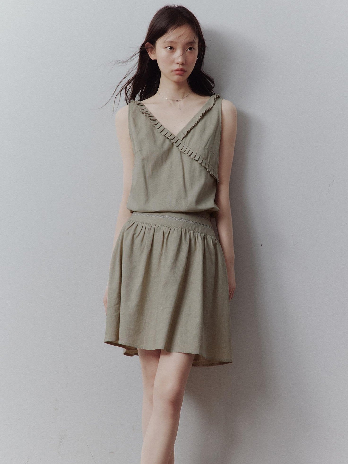 FUSSED Bean Gray Layered Paneling Asymmetric Cinched Waist Women&