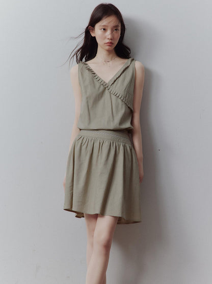 FUSSED Bean Gray Layered Paneling Asymmetric Cinched Waist Women&
